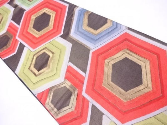 Used Fukuro Obi (Double-Layer / Formal Use) Kimono Obi *Unfinished*, Japanese vintage traditional kimono belt