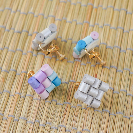Quilling Jewelry Earrings Silver Pastel color Japanese Paper Washi by RING YUFU