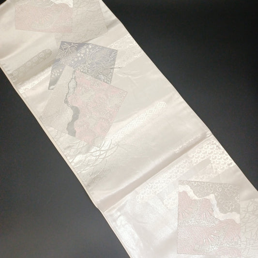 Used Fukuro Obi (Formal Double-Layer Obi) Kimono Obi *Unfinished*, Japanese vintage traditional kimono belt