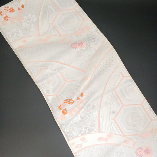 Used Fukuro Obi (Formal Double-Layer Obi) Kimono Obi *Unfinished*, Japanese vintage traditional kimono belt