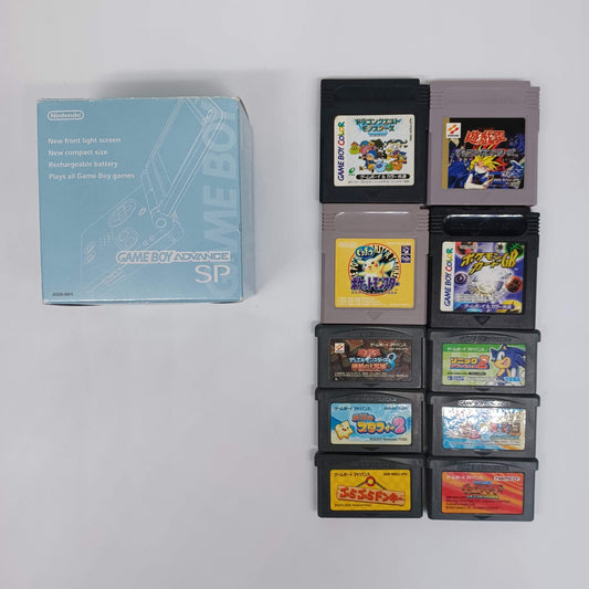 Used Nintendo Game Boy Advance SP Console CIB – Pearl Blue – 10 Games Included – Tested & Working – Japanese GBA gbasp Import