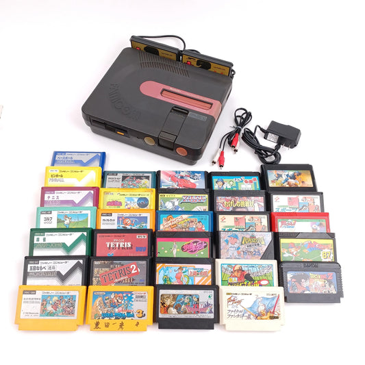 Used SHARP Twin Famicom Black Console Set with 30 Random Famicom Games – Japan Import – Tested – AV Cable & Compatible AC Adapter Included