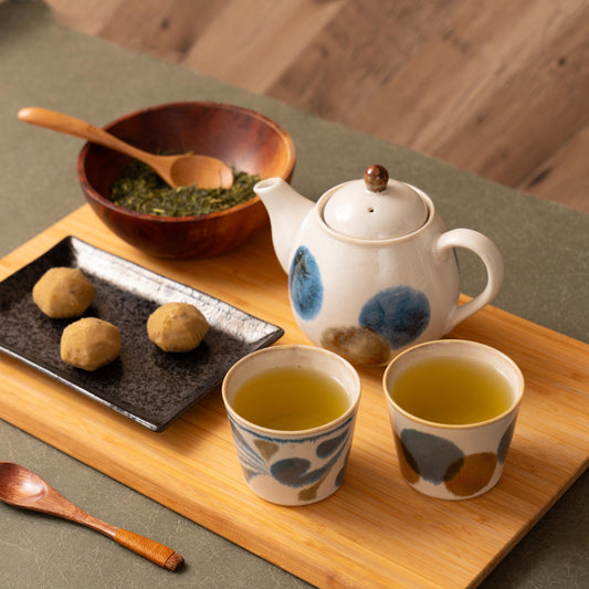 Japanese Minoyaki Teapot & Cup Set – Brush Blue Pottery by Awasaka | Made in Japan | Ideal Gift for Tea Lovers| Forgot Souvenir