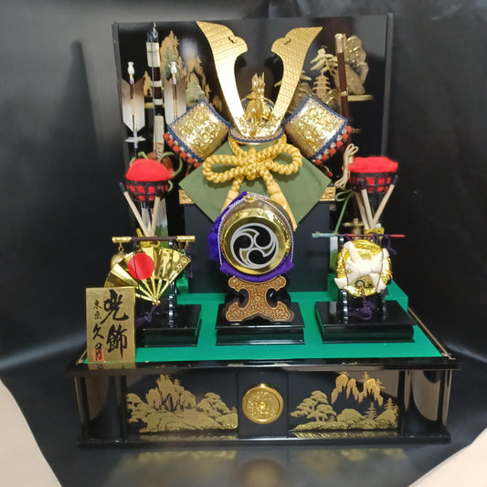 Used Kyugetsu Japanese Vintage Samurai Helmet, Kabuto Doll with Music Box & LED Lights, Traditional Home Decor