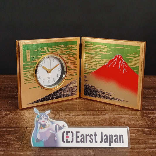 Red Mt. Fuji Folding Screen Clock – Gold Sakura Byobu Style – Made in Japan by Kano – ABS Resin – Battery Included – Gift Ready