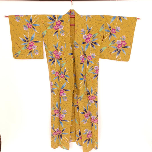Used Women's Yukata Summer's Kimono Yellow Flower Japanese vintage traditional