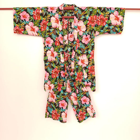 Used Kid's Jinbei Japanese summer loungewear Flower Cotton Vintage traditional