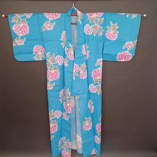 Used Women's Yukata Summer's Kimono Blue Flower Cotton Japanese vintage traditional