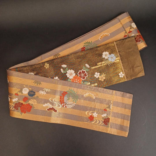 Used Women’s Hanhaba Obi – 100% Silk Kimono Belt – Gold – Made in Japan – Japanese Vintage Traditional – Authentic Kimono Accessory