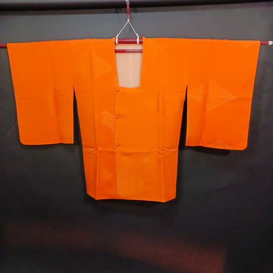 Used Michiyuki Kimono overcoat Silk Orange Made in Japan Japanese vintage traditional