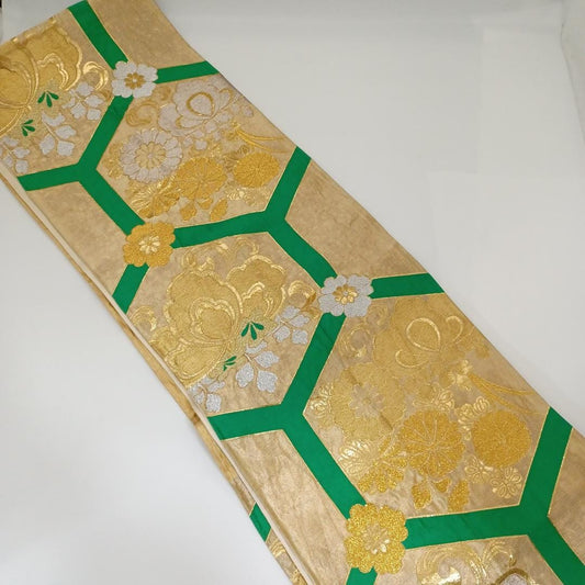 Fukuro Obi (Formal Double-Layer Obi) Women's Kimono Obi Belt Gold Silk Made in Japan Japanese vintage traditional