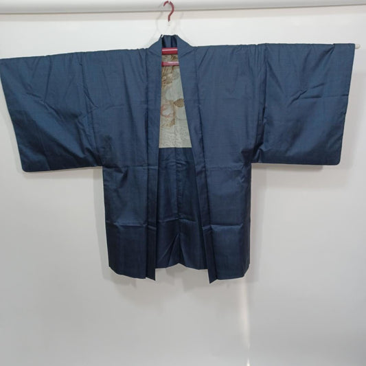 Used Men's Haori Navy Dragon Wool Japanese traditional kimono coat