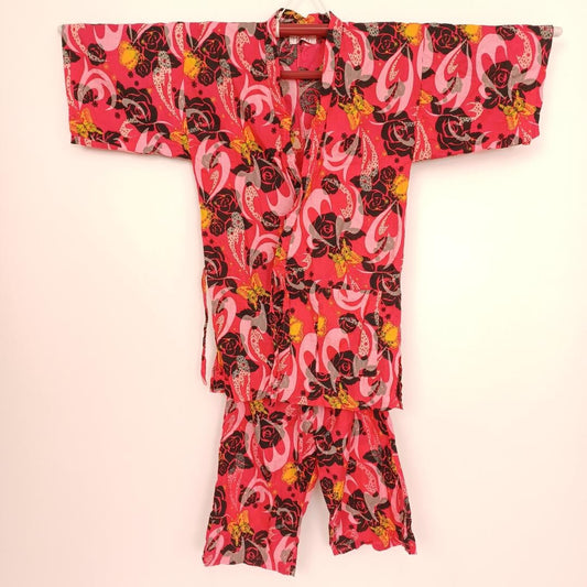 Used Kid's Jinbei Japanese summer loungewear Pink Cotton Vintage traditional