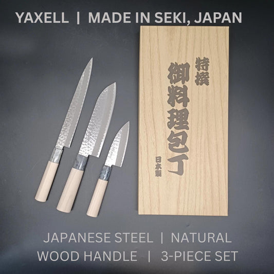 Yaxell Japanese Knife Set from Seki – Deba, Santoku, Sashimi | Stainless Steel | Made in Japan | Gift for Chefs| Forgot Souvenir