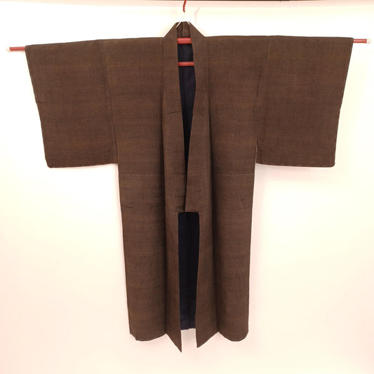 Vintage Japanese Men's Haori Jacket Brown Kimono Coat with Lining, Traditional Kimono Overcoat, Made in Japan