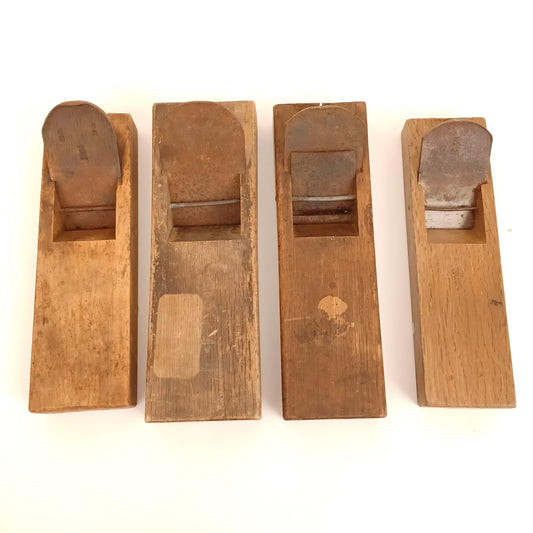 Used Japanese Kanna Wood Plane Lot of 4 – Vintage Carpenter Tools – Cracked Wooden Bodies – Japan Woodworking Tool Set