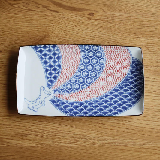 Affordable Japanese Dinosaur Rectangular Plate – Mino Ware Ceramic Dish for Sushi, Appetizer, or Decorative Use – Unique Pottery