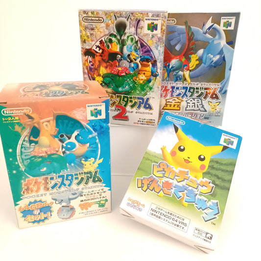 Used Nintendo 64 Pokémon Game Lot – Japan Import – CIB – Stadium 1, Stadium 2, Gold & Silver, Hey You Pikachu – N64 Boxed Set