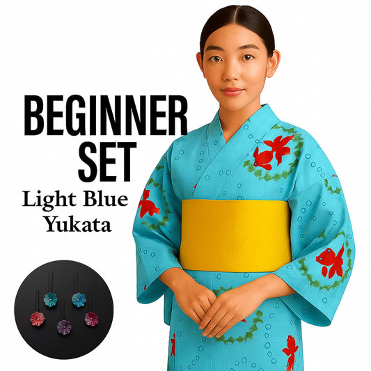 Special Price!! Used Yukata Instant Ribbon Obi Summer Kimono Goldfish Include New Himo string Pincushion Hair Ornaments Accessories Kanzashi