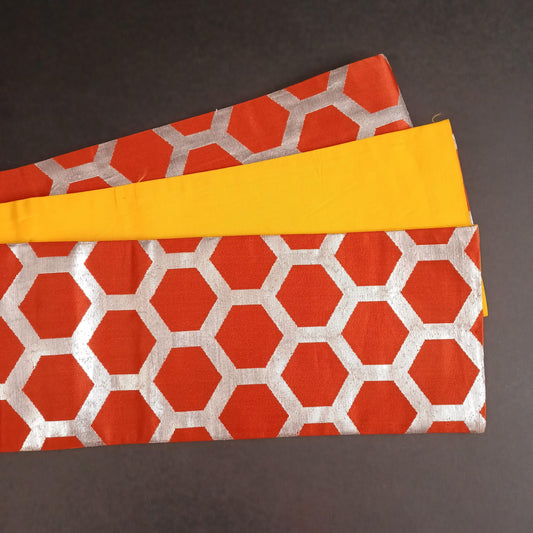 Used Japanese Hanhaba Obi Belt Red Silver Hexagon Pattern for Yukata or Kimono | Traditional Japan Accessory for Women & Girls