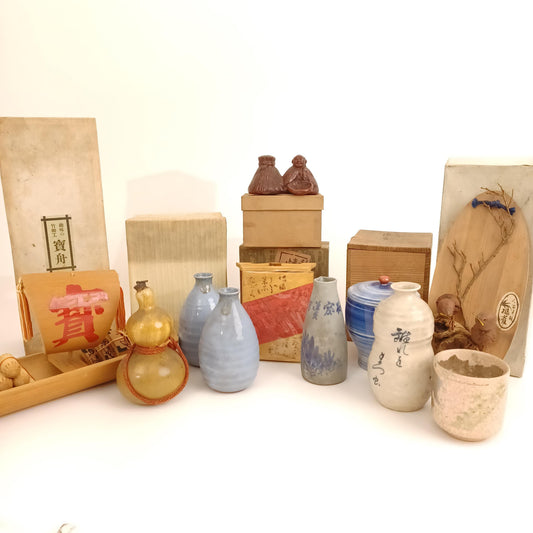 Used Japanese Bamboo Takarabune Treasure Ship Ornament with Box | Vintage Folk Art Decoration Set New Year Lucky Charm Display