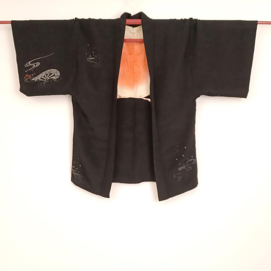 Used Japanese Silk Haori Jacket – Vintage Short Kimono Coat – Handcrafted One of a Kind – Elegant Upcycled Wearable Art – Made in Japan