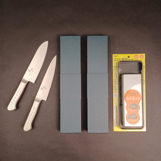 Seki Magoroku Knife Gift Set – Japanese Santoku & Gyuto Knives in Gift Boxes with Combo Whetstone, High-Carbon Stainless Steel Made in Japan