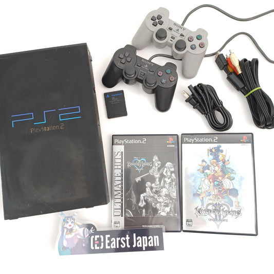 Used Kingdom Hearts I II Sony PlayStation 2 PS2 Console Set with 2 Controllers, AV Cable, Power Cable - Tested Working Japanese NTSC-J