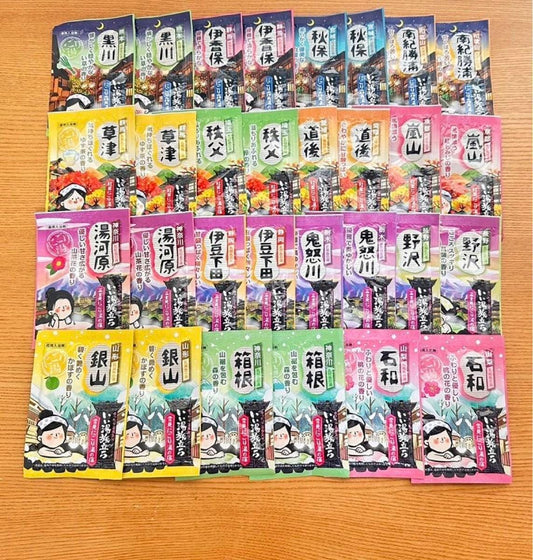 Iyutabitachi Japanese Bath Powder Set: 15 Scents (2 Packs Each) - Onsen Hot Spring Inspired Soaks