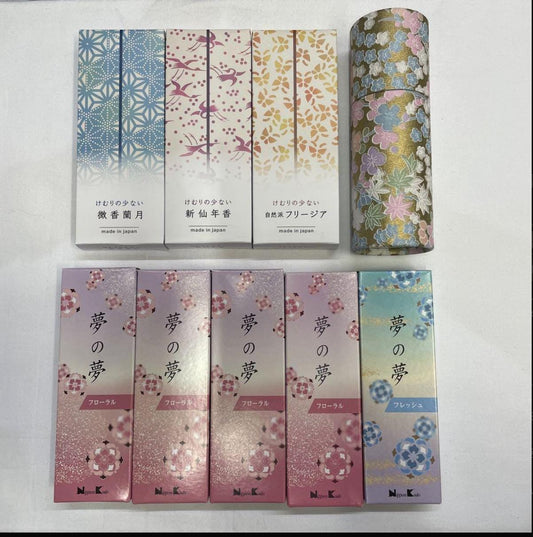 Japanese Incense Sticks Assortment - 8 Boxes & 1 Tube Set, Various Scents, Made in Japan