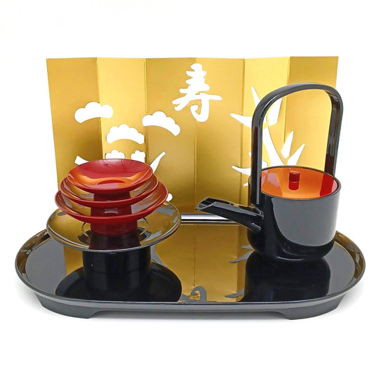 Japanese Toso Sake Set with Kotobuki Choshi, Sakazuki & Tray | Traditional Wedding Celebration Tableware | Made in Japan Gift