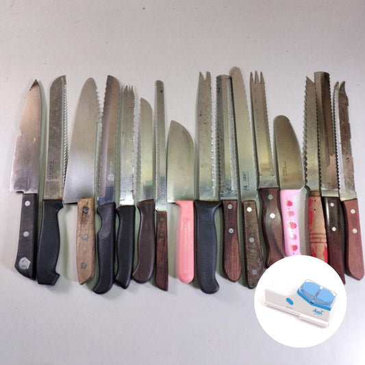 Used Japanese Chef Knives Lot of 16 – Santoku, Nakiri, Deba – For Parts or Repair – Japan Import – Vintage Kitchen Tools| Forgot Souvenir