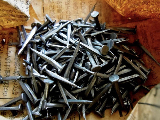 Used 200pc Vintage Japanese Nails Lot - Antique Hand-Forged Square-Head Wagiri Nails for Restoration, Old Forged Hardware