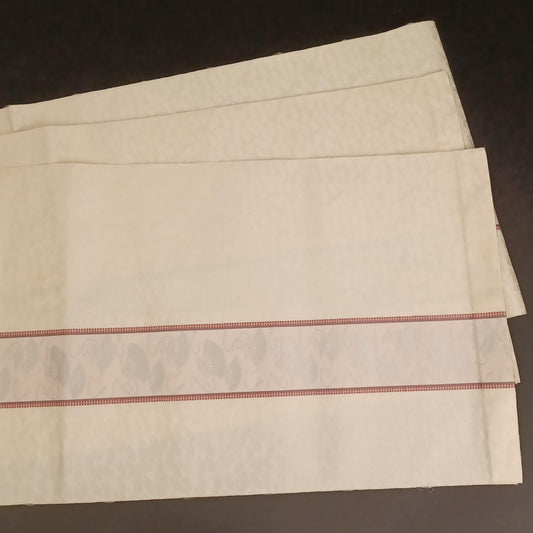 Used Japanese Fukuro Obi Belt – White Formal Kimono Sash with Elegant Fan Motif and Woven Texture – Wedding or Ceremony Accessory