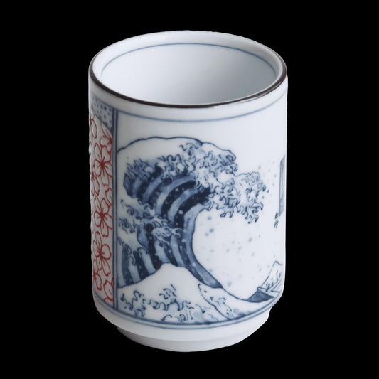 New | Awasaka Mino Ware Sometsuke Sushi Yunomi – Hokusai Great Wave Japanese Tea Cup | Hand-Painted Porcelain Mug & Art Gift for Green Tea