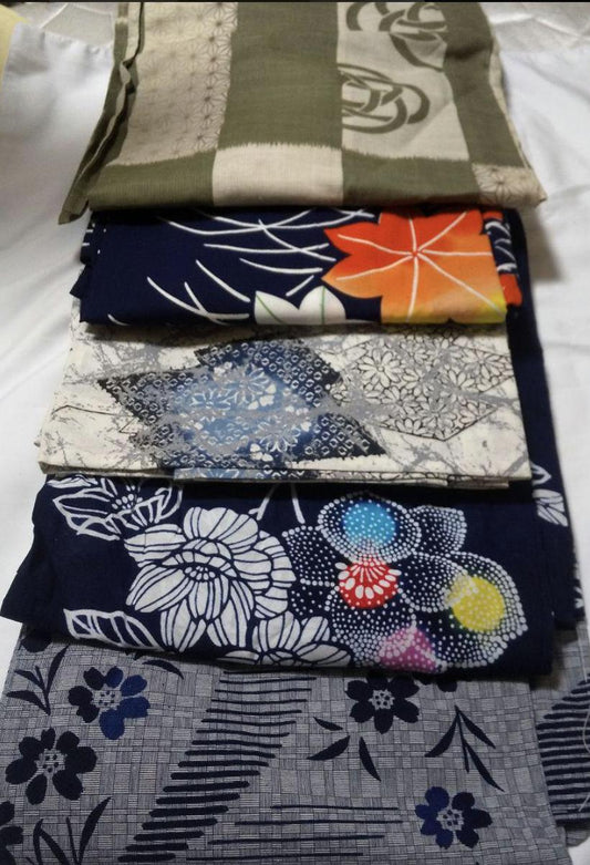 Used Lot of 5 Vintage Yukata Kimono for Japanese Fabric Crafting, Quilting, Sewing & Upcycling Projects