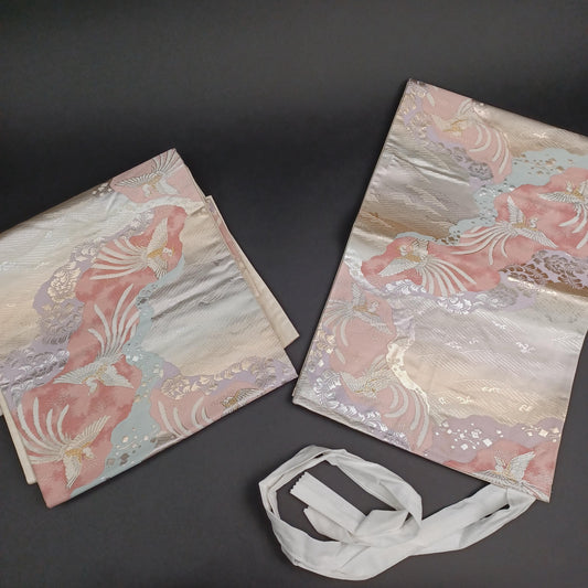 Used Japanese Vintage Tsukuri Obi, Wide Kimono Belt 30cm, Pre-Tied Waso for Kimono & Yukata Wear