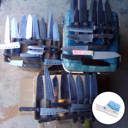 Used Japanese Chef Knives Lot of 35 – Santoku, Nakiri, Deba – For Parts or Repair – Japan Import – Vintage Kitchen Tools| Forgot Souvenir