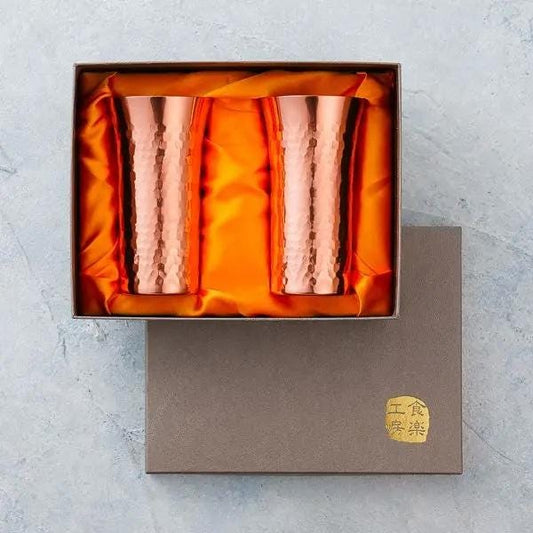 Brand New Pure Copper Beer Cups - Handcrafted Pair from Japan's Tsubame City, Hammered Tumblers for Creamy Foam & Chill - A Perfect Gift