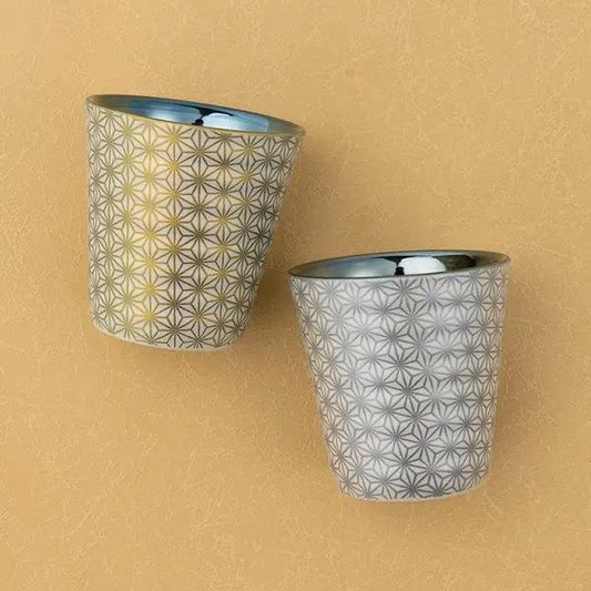 Japanese Porcelain Rock Cup Pair Set - Asanoha Pattern, Unique Texture & Glaze, Microwave-Safe Gift from Japan| Forgot Souvenir