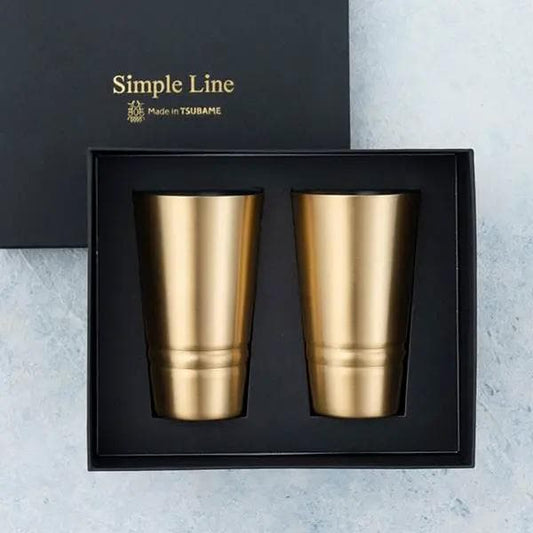 Japanese Brass Beer Cup Pair - Tsubame-Sanjo Artisan Craft, Luxury Matte Finish Gift Set Made in Japan| Forgot Souvenir