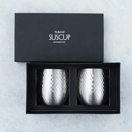 Japanese Stainless Steel Rock Cup Pair - Hammered & Matte Finish Design, Modern Drinkware from Japan| Forgot Souvenir