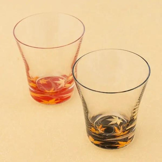 Japanese Makie Glass Pair - Maple Leaf Design, Hand-Painted Artisan Drinkware from Kishu Lacquerware, Made in Japan| Forgot Souvenir
