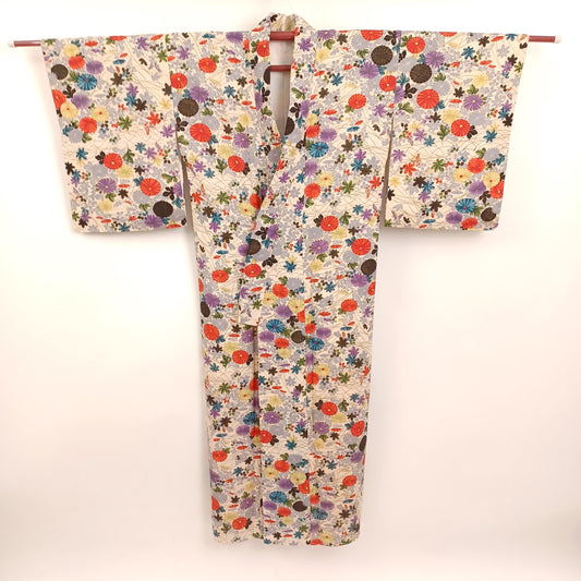 Used Japanese Haori Kimono Jacket - Vintage Unisex Kimono with Colorful & Chic Floral Pattern from Japan