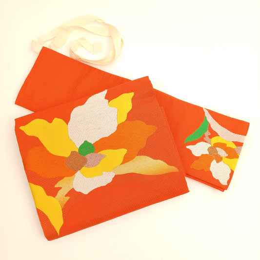 Used Japanese Vintage Tsukuri Obi, Pre-Tied Kimono Belt with Obi Drum, Easy-to-Wear Waso for Kimono & Yukata