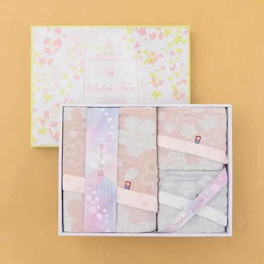 Imabari Towel Set - Japanese Sakura Woven Bath and Face Towels, Elegant and Absorbent, Luxury Gift Box, Made in Japan