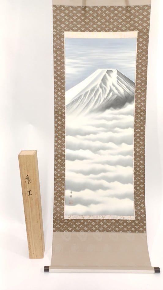 Vintage Japanese Hanging Scroll - Mt Fuji Landscape Painting by Mori Hidenobu, Traditional Japanese Art for Home Decor