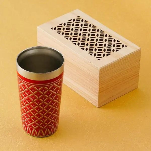 Brand New Japanese Shippo Pattern Stainless Steel Tumbler, Double-Walled Insulated Glass, Elegant Gift with Wood Box, Made in Japan