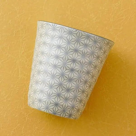 Brand New Japanese Rock Cup with Auspicious Asa-no-ha Pattern & Silver Accent, Microwave-Safe Porcelain Mug, Made in Japan Gift