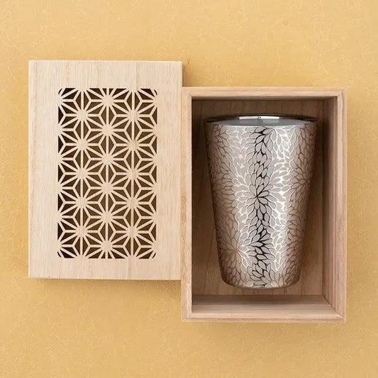 Japanese Ultra-Thin Porcelain Tumbler with Platinum & Gold Accents, Luxury Ceramic Cup in a Carved Wooden Box, Made in Japan